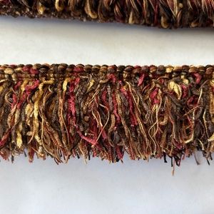 Designer brush fringe, brown, gold, soft red, 1.5” long